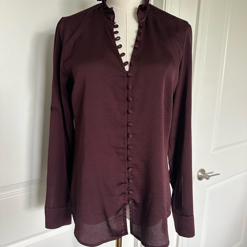 Express Deep Burgundy Blouse with Button Detail